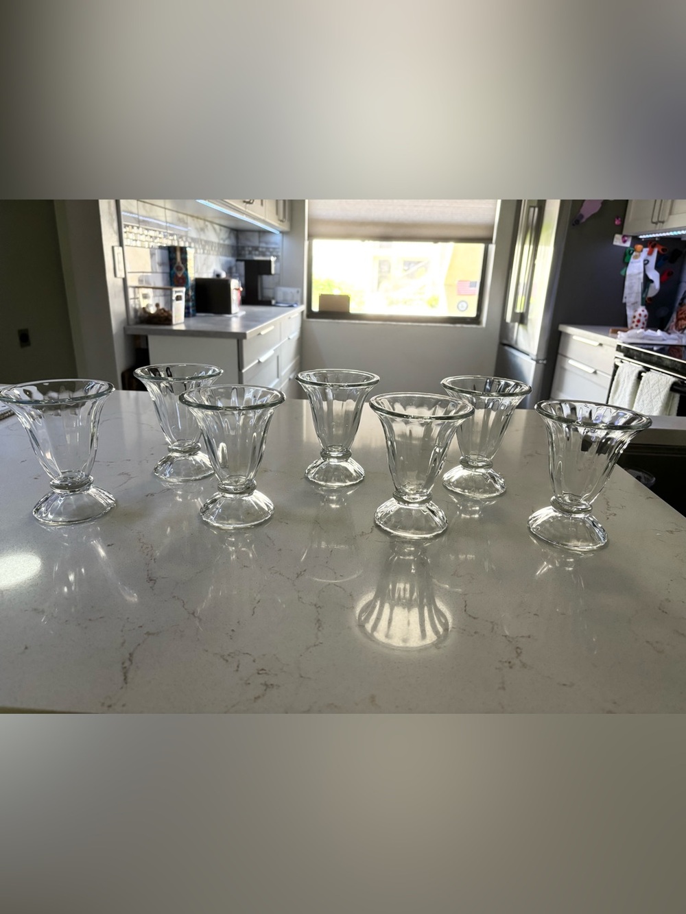 Set of 7 New Old Stock Libbey Clear Glass Tulip Sundae Cups - Vintage